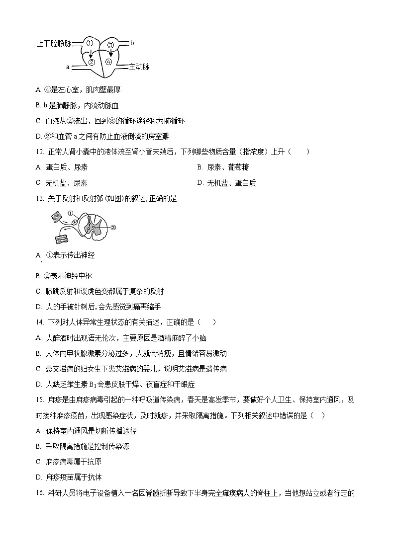 贵州省毕节市金沙县2023-2024学年七年级下学期期末生物学试题（原卷版）第3页