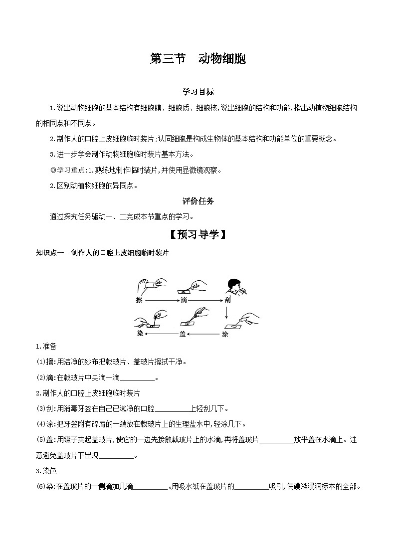 【核心素养】人教版初中生物七年级上册1.2.3《动物细胞》课件＋教案（含教学反思）+学案01