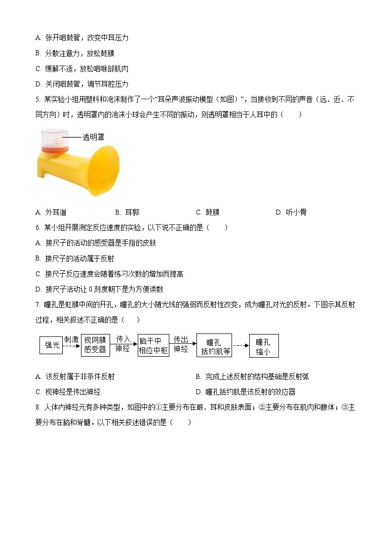 山东省烟台市莱州市2023-2024学年七年级下学期期末生物学试题（原卷版）第2页