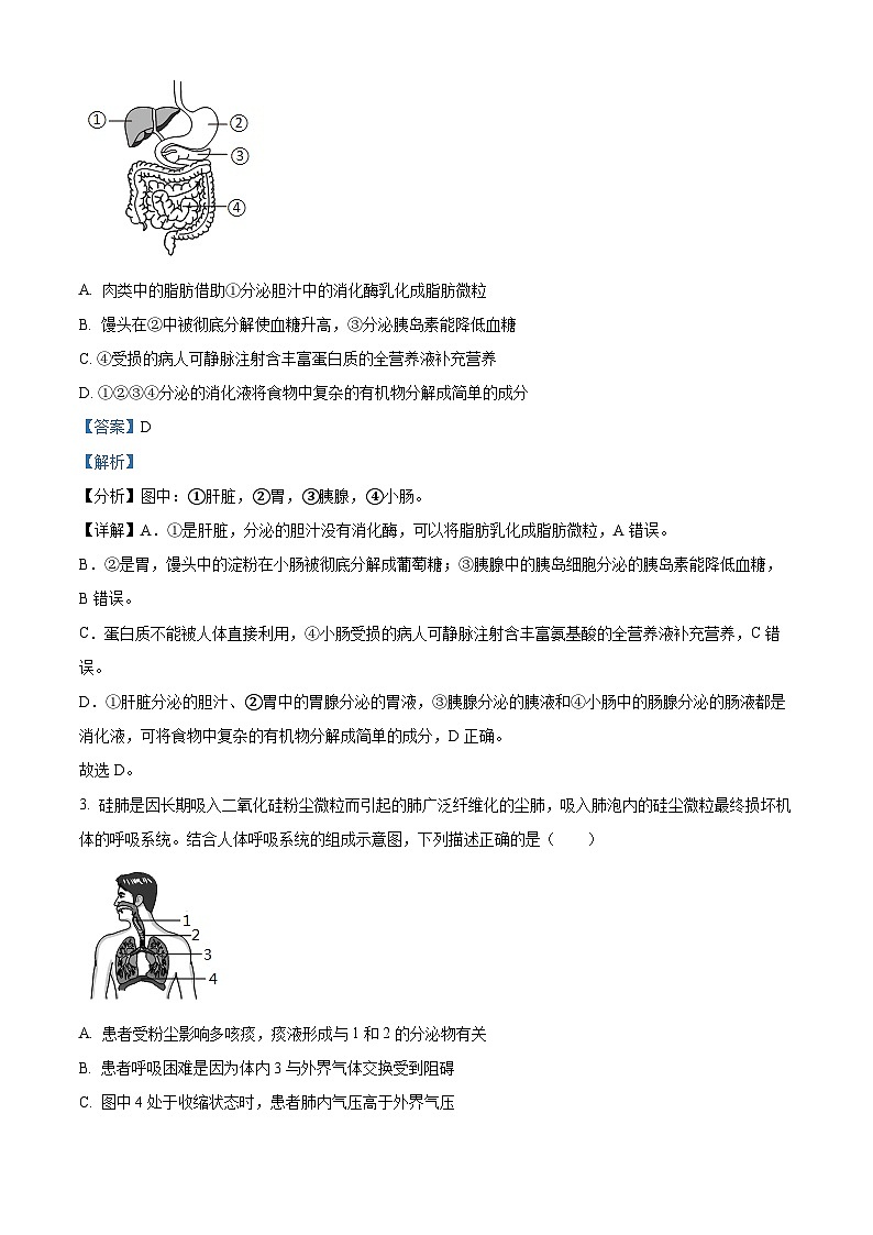 山东省潍坊市昌乐县2023-2024学年七年级下学期期末生物学试题（解析版）第2页