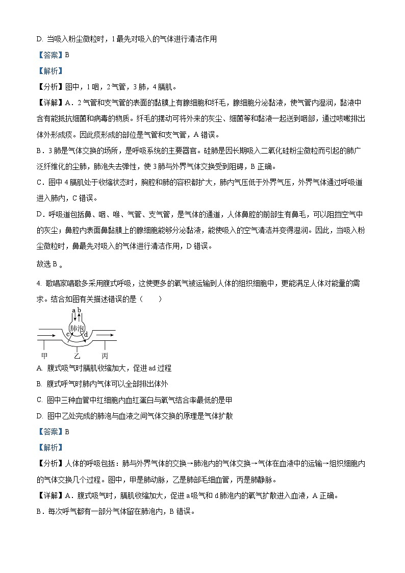 山东省潍坊市昌乐县2023-2024学年七年级下学期期末生物学试题（解析版）第3页