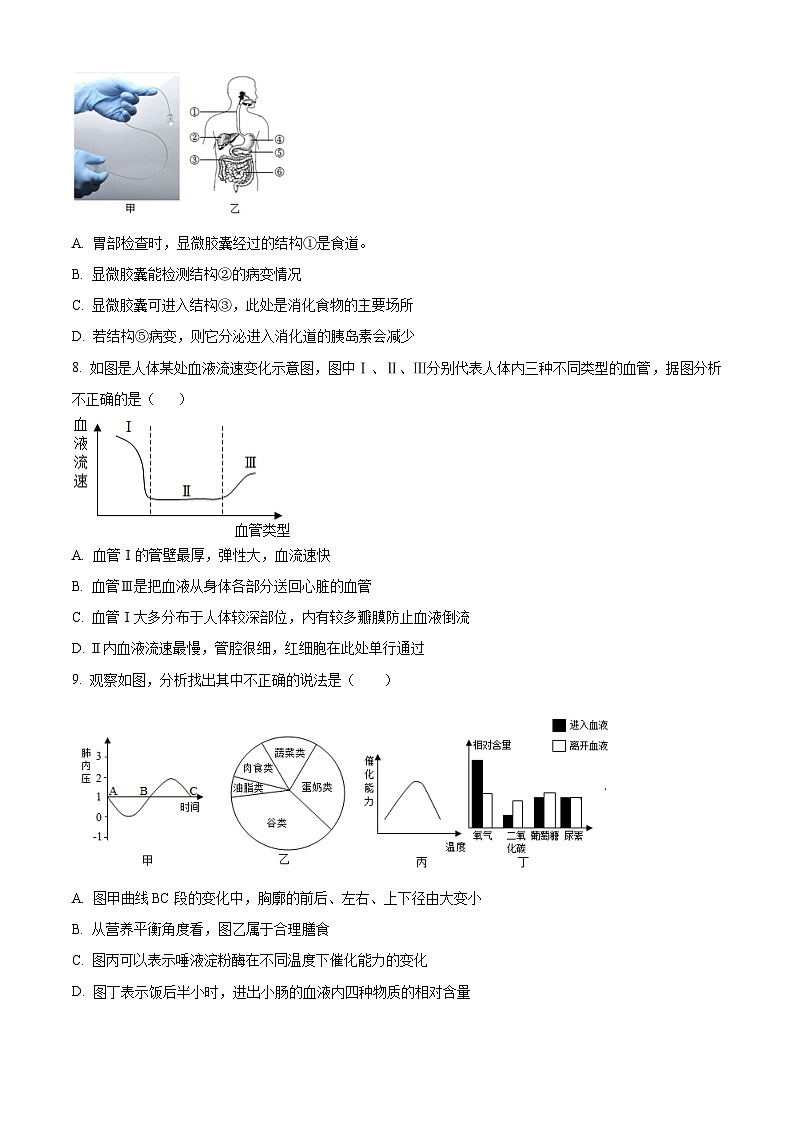山东省济宁市金乡县2023-2024学年七年级下学期期末生物学试题（原卷版）03