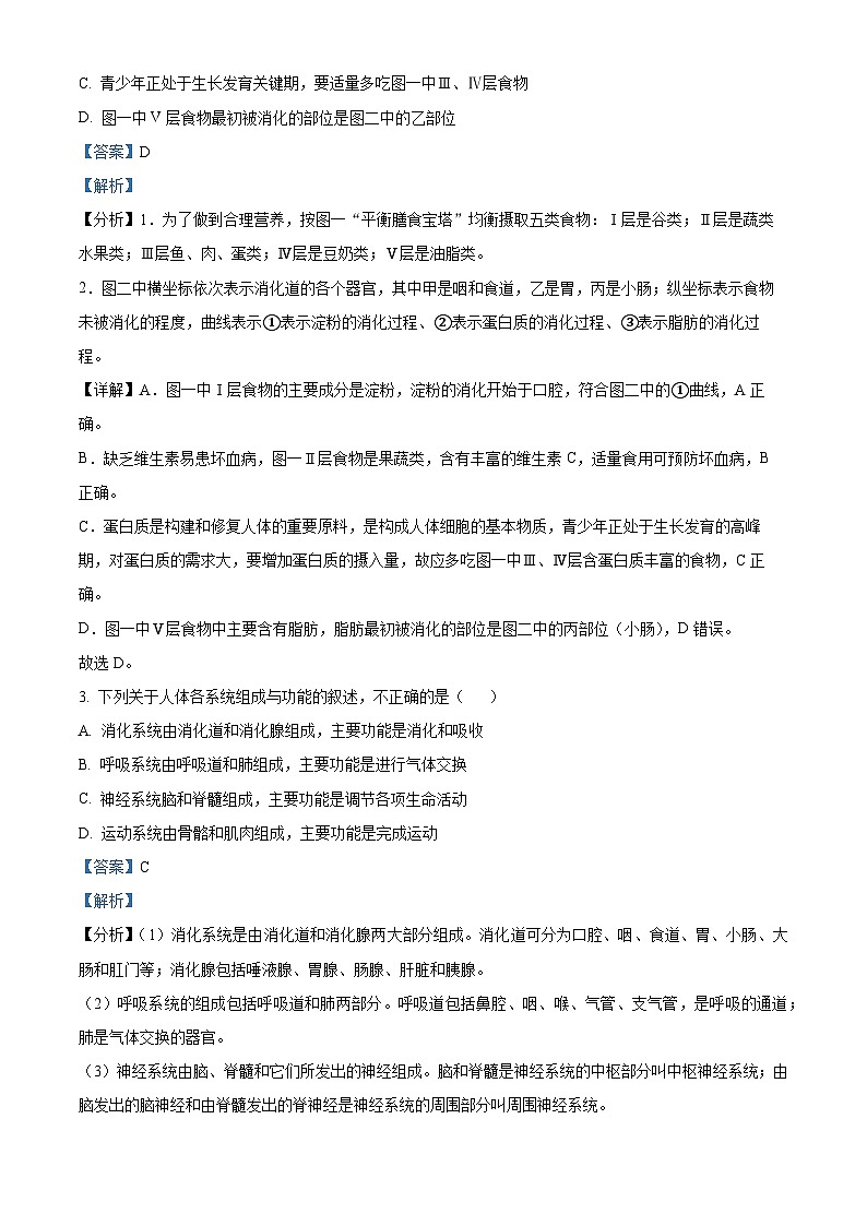 山东省济宁市金乡县2023-2024学年七年级下学期期末生物学试题（解析版）02