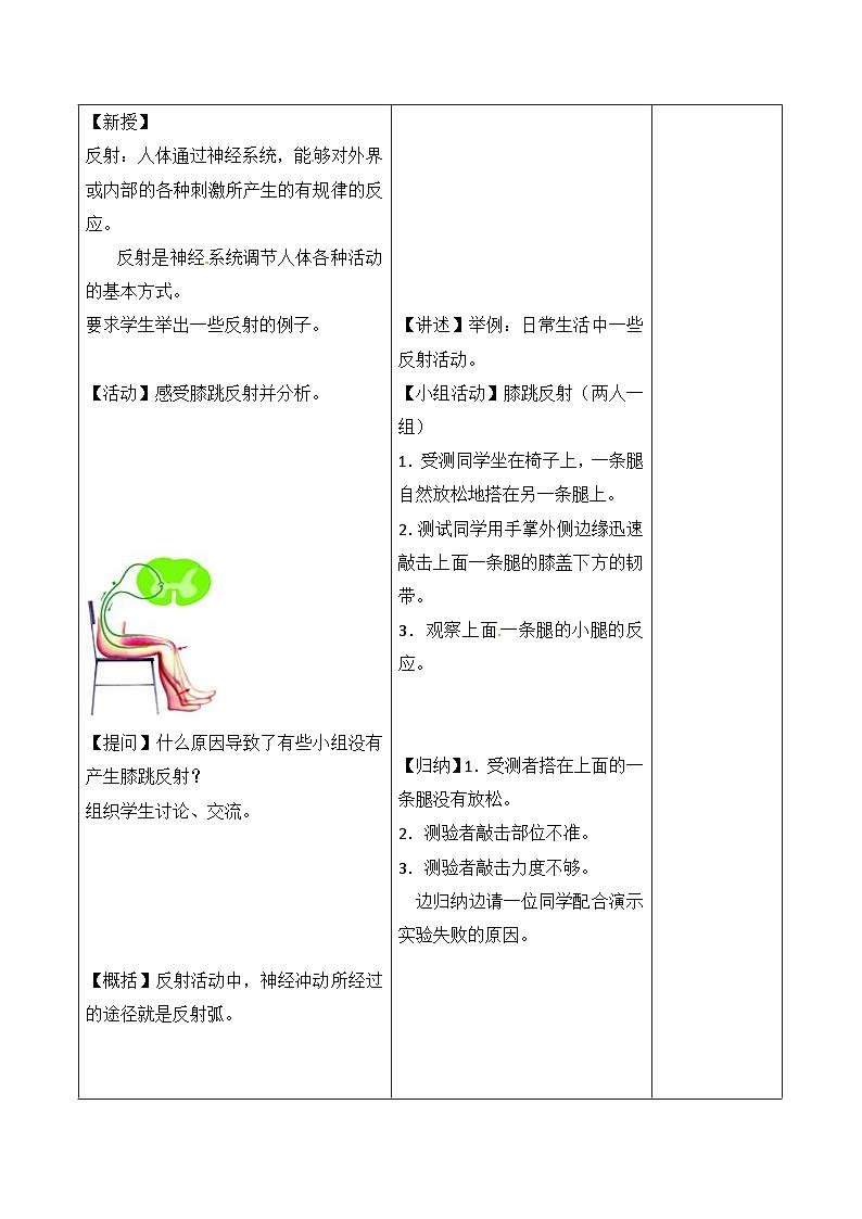 2024秋苏科版初中生物八年级上册16.1人体的神经调节  教案（表格式）02