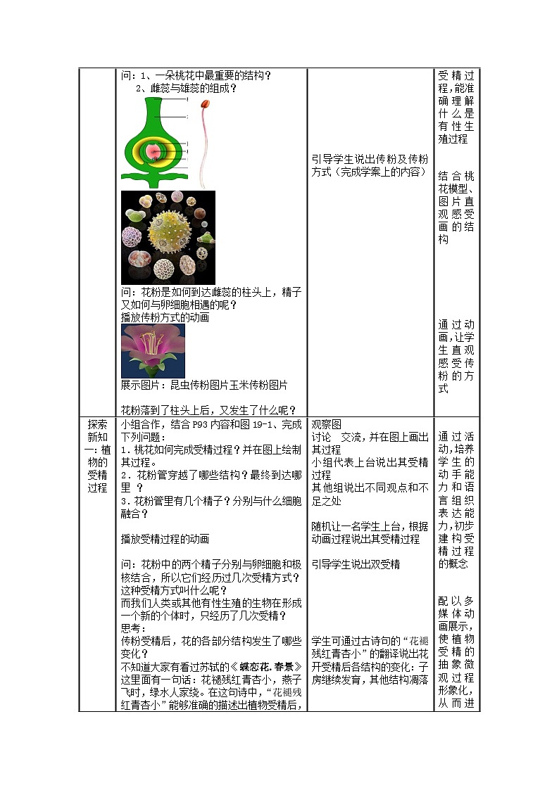 2024秋苏科版初中生物八年级上册2022-2023学年苏科版生物八年级上册 19.1植物的生殖 （第一课时）教案（表格式）第2页