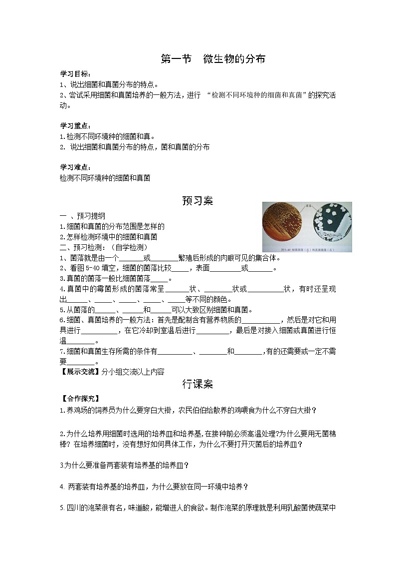 【核心素养】人教版初中生物七年级上册2.3.1《微生物的分布》课件＋教案（含教学反思）+学案01