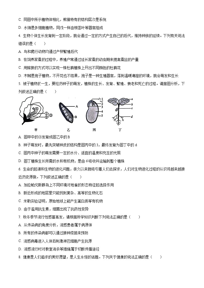 2024年四川省达州市中考生物真题（空白卷）第2页