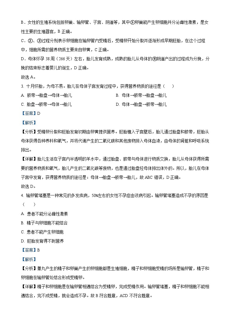 湖南省常德市城区及周边学校教学联盟2023-2024学年七年级下学期期中生物试题（解析版）第2页