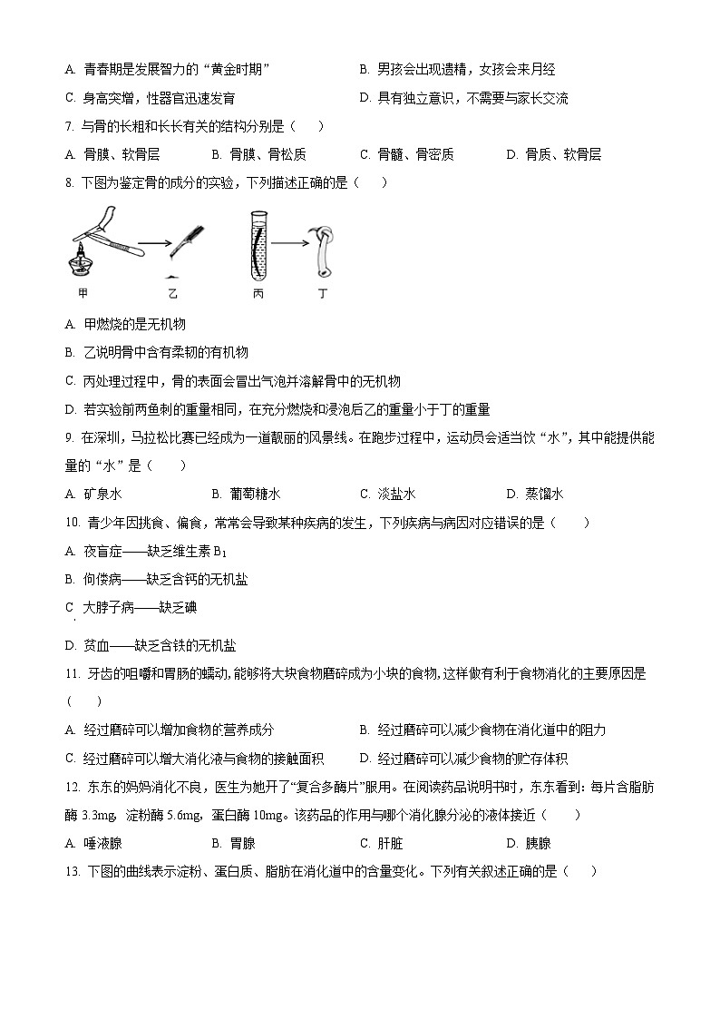 湖南省常德市城区及周边学校教学联盟2023-2024学年七年级下学期期中生物试题（原卷版）02