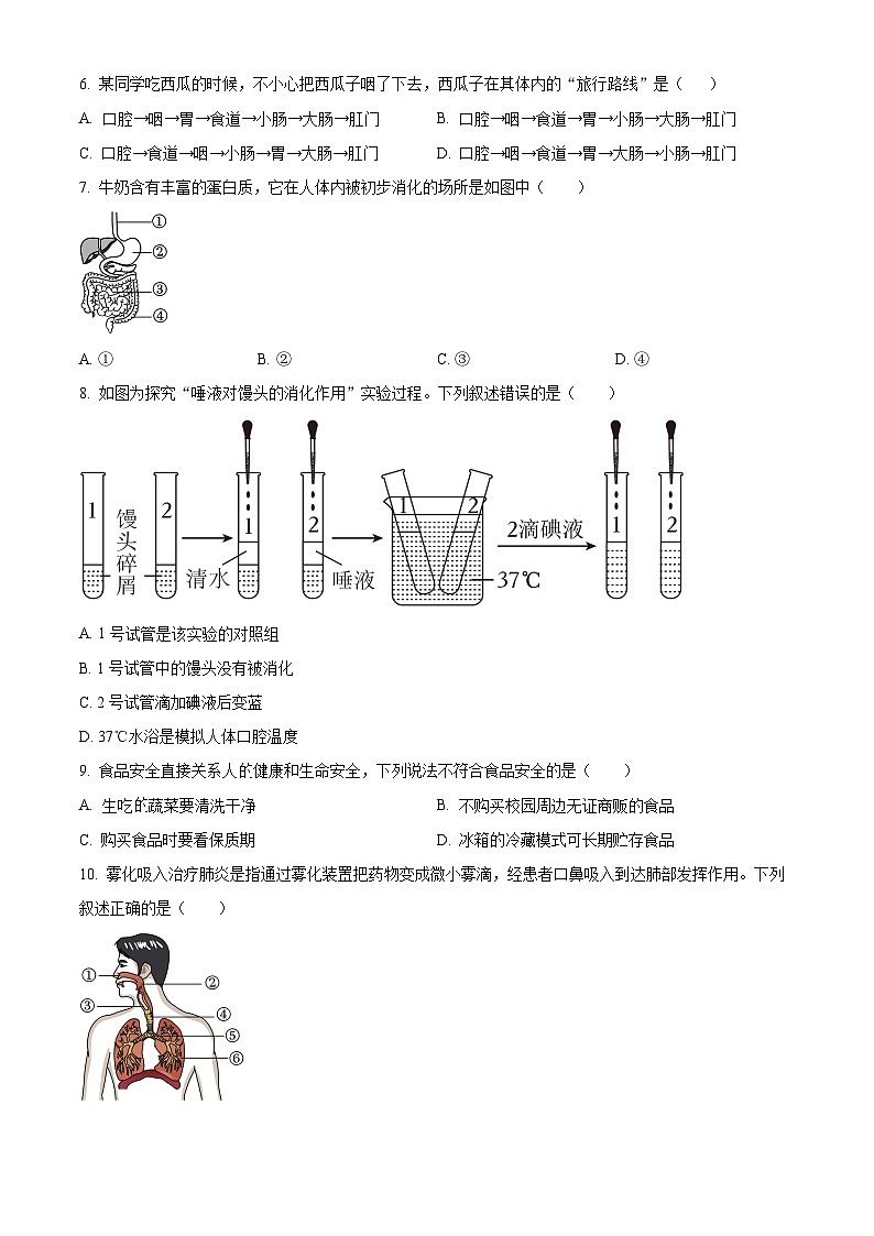 广东省广州市花都区2023-2024学年七年级下学期期末生物试题（原卷版）第2页