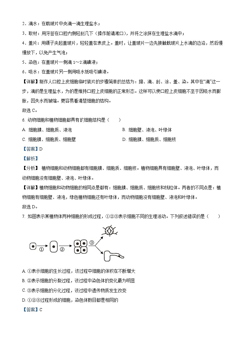 江苏省宿迁市泗阳县2023-2024学年七年级下学期期末生物试题（解析版）第3页