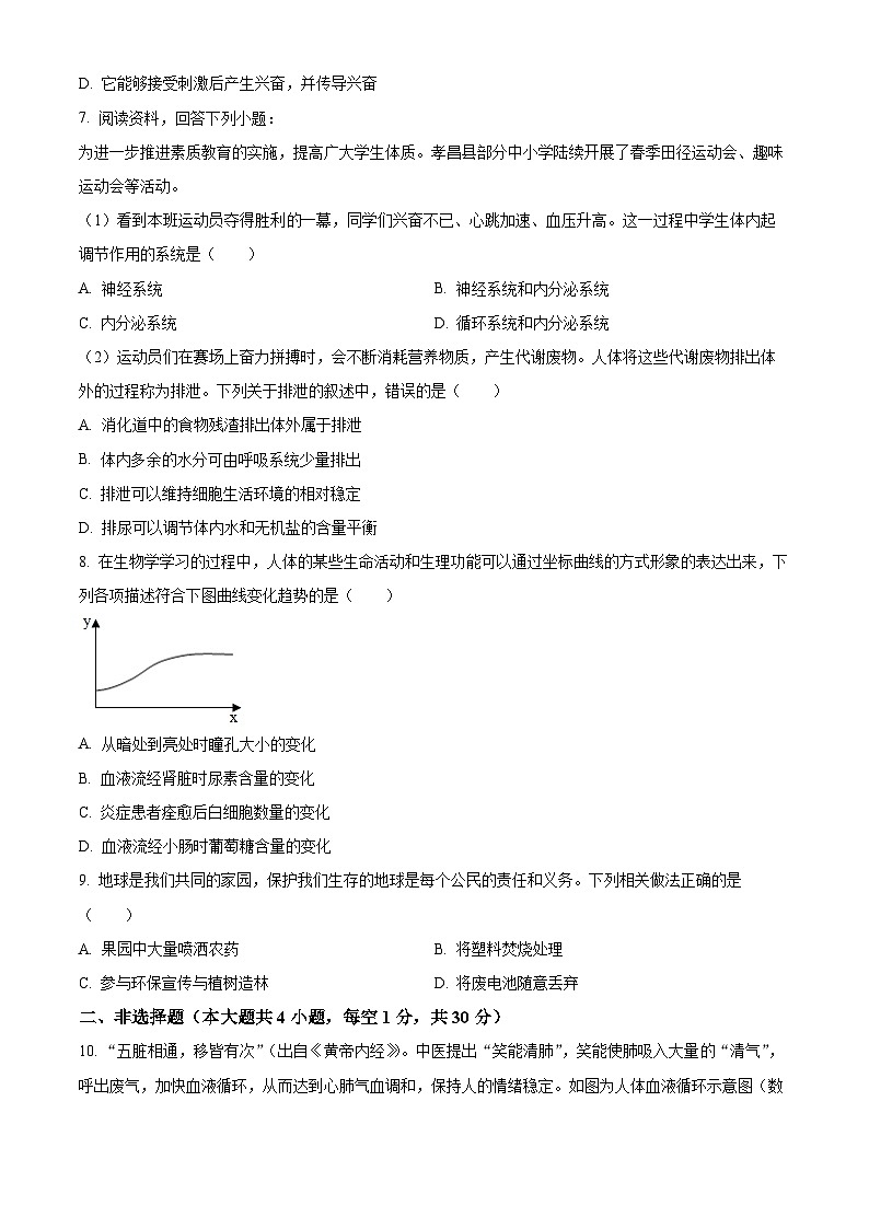 湖北省孝感市孝昌县2023-2024学年七年级下学期期末生物试题（原卷版）第3页