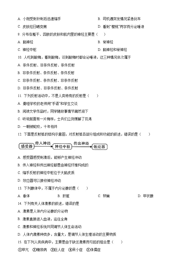 山东省淄博市张店区齐德学校2023-2024学年七年级下学期第一次月考生物试题（原卷版）第2页