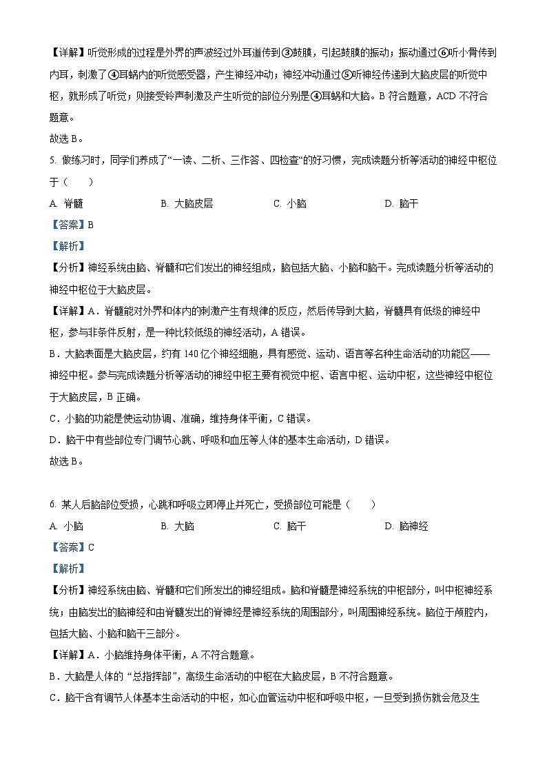山东省淄博市张店区齐德学校2023-2024学年七年级下学期第一次月考生物试题（解析版）第3页