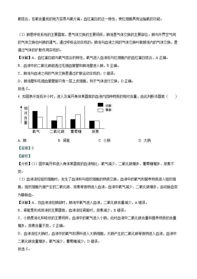 内蒙古赤峰市松山区2023-2024学年七年级下学期期末生物学试题（解析版）03