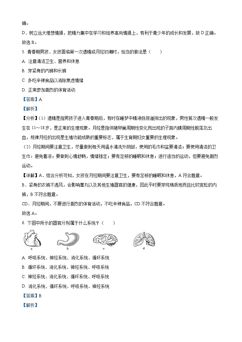 安徽省合肥市智育联盟2023-2024学年七年级下学期期中生物试题（解析版）第3页