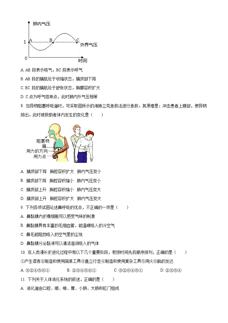 吉林省油田第十二中学2023-2024学年七年级下学期第一次月考生物试题（原卷版）第2页