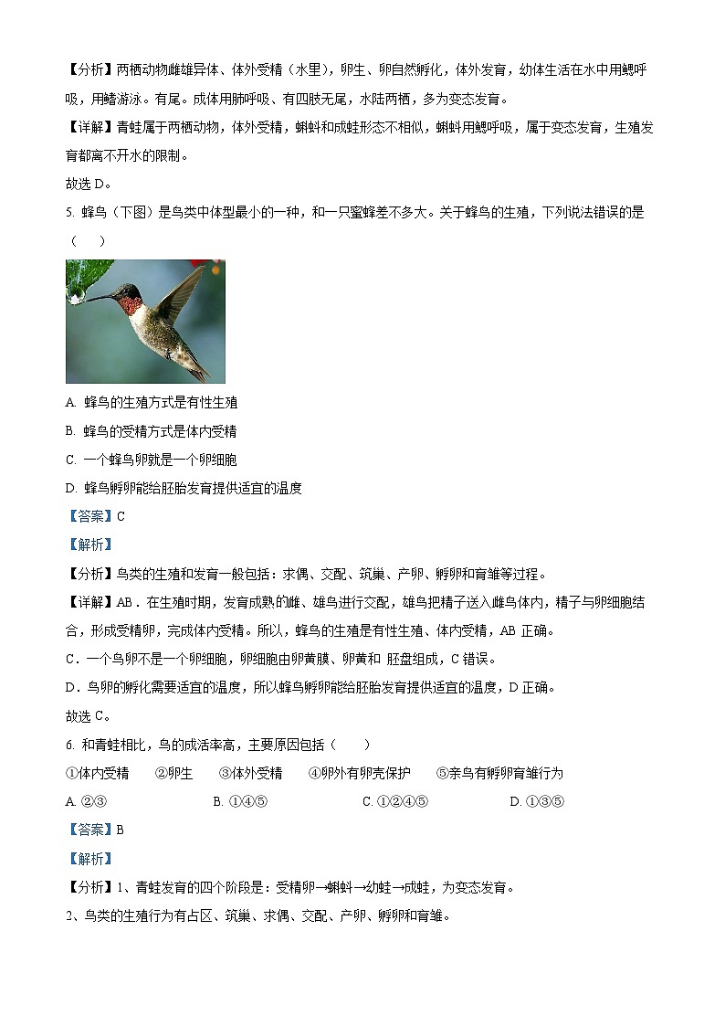 河南省信阳市固始县三河尖镇初级中学2023-2024学年八年级下学期第一次月考生物试题（解析版）第3页