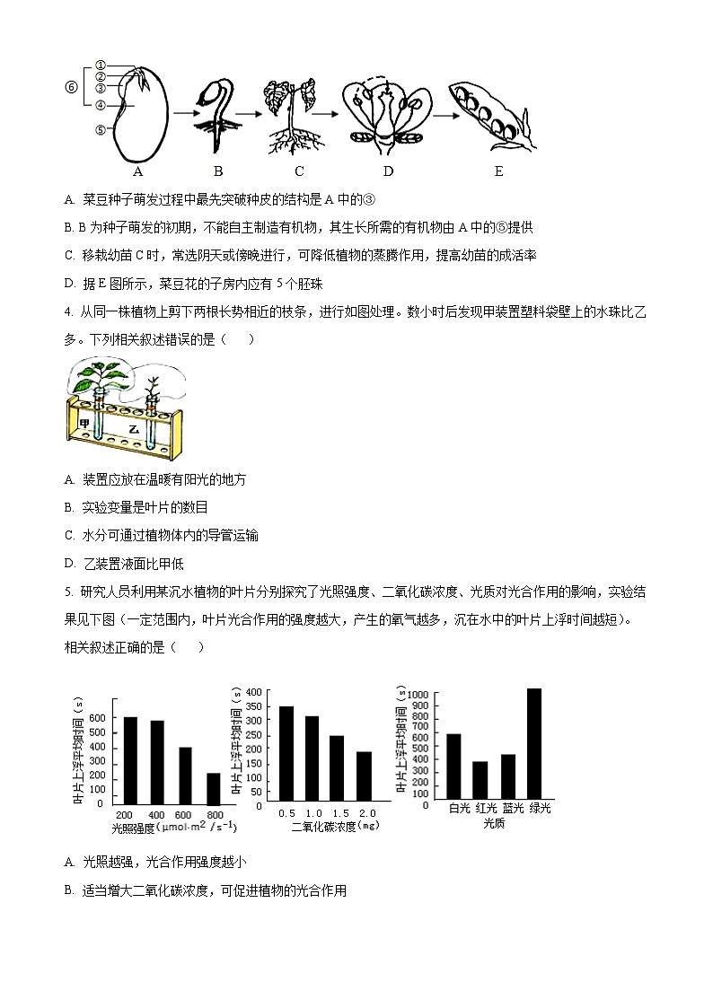 江苏省南通市通州区通州区金北学校2023-2024学年八年级下学期期中生物学试题（原卷版）第2页