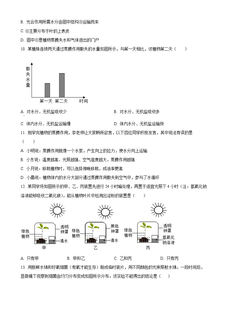 山东省滨州市滨城区2023-2024学年七年级上学期期末考试生物试题（原卷版）03