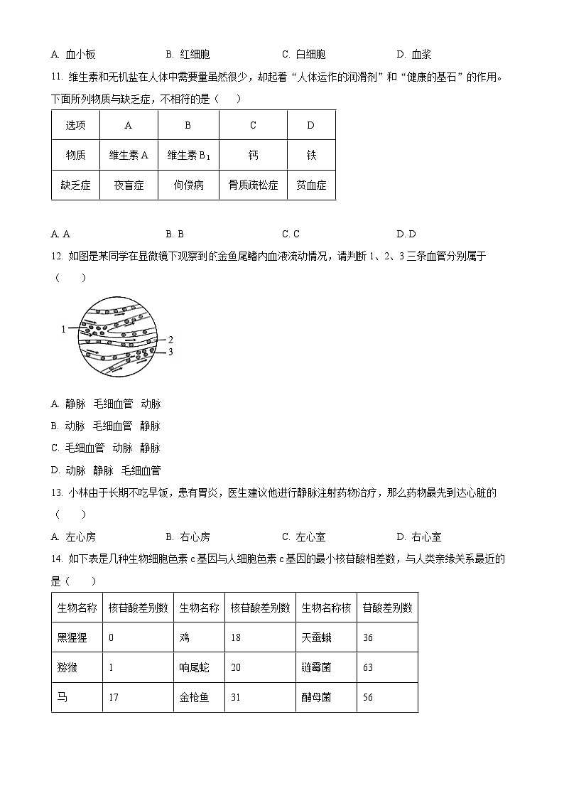 重庆市开州区开州初中教育集团2023-2024学年七年级下学期期中生物试题（原卷版）第3页