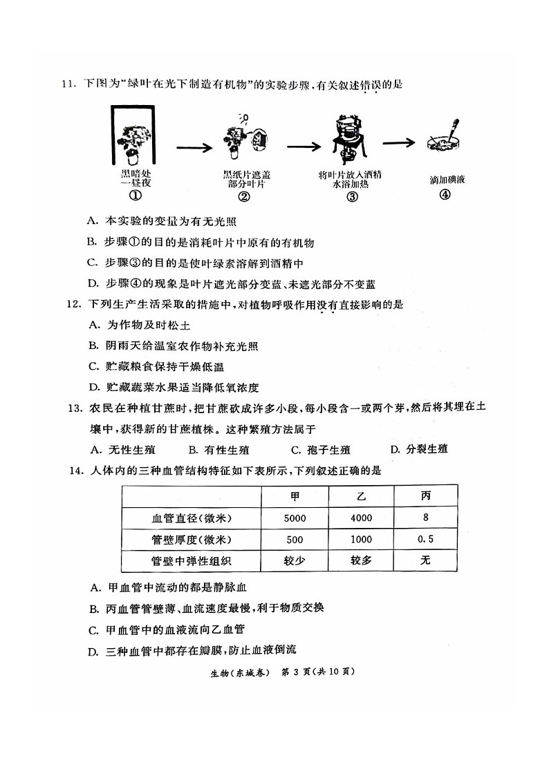 [生物]2024北京东城初二下学期期末生物试卷03