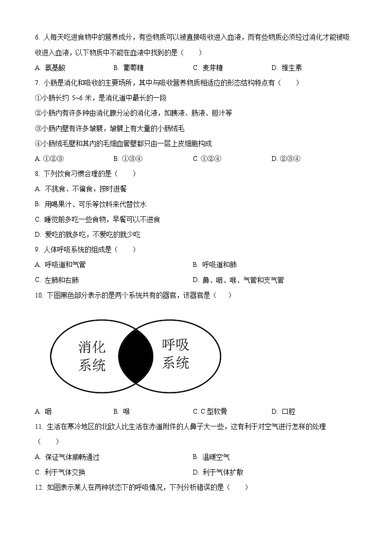 重庆市开州区云枫教育集团2023-2024学年七年级下学期期中生物试题（原卷版）02