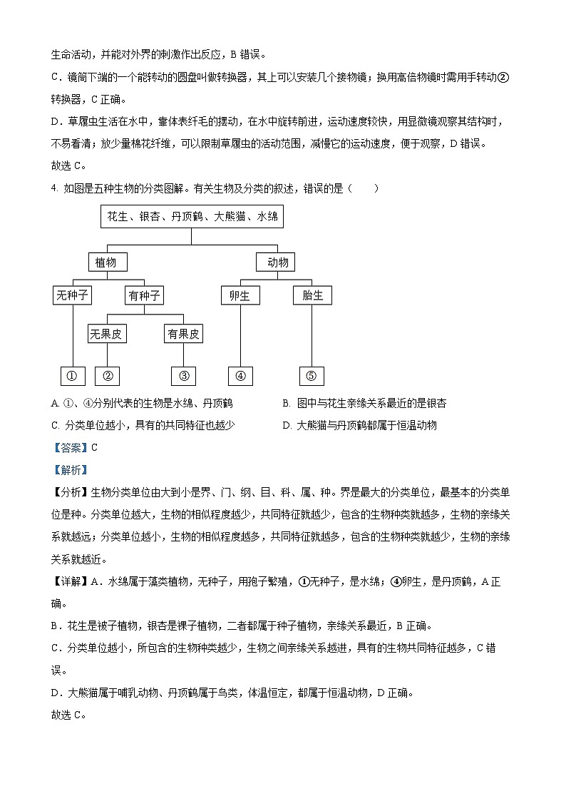 2024年河北省邯郸市邯郸经济技术开发区中学中考一模生物试题（原卷版+解析版）03