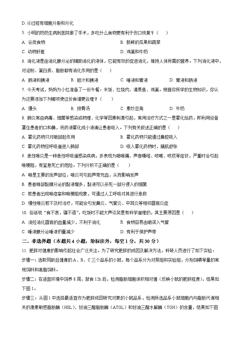 湖北省荆州市江陵县2023-2024学年七年级下学期期中生物学试题（原卷版）02