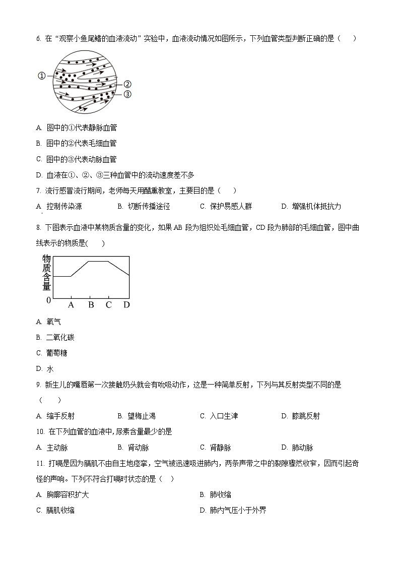 广西壮族自治区崇左市宁明县2023-2024学年七年级下学期期末生物学试题（原卷版）第2页