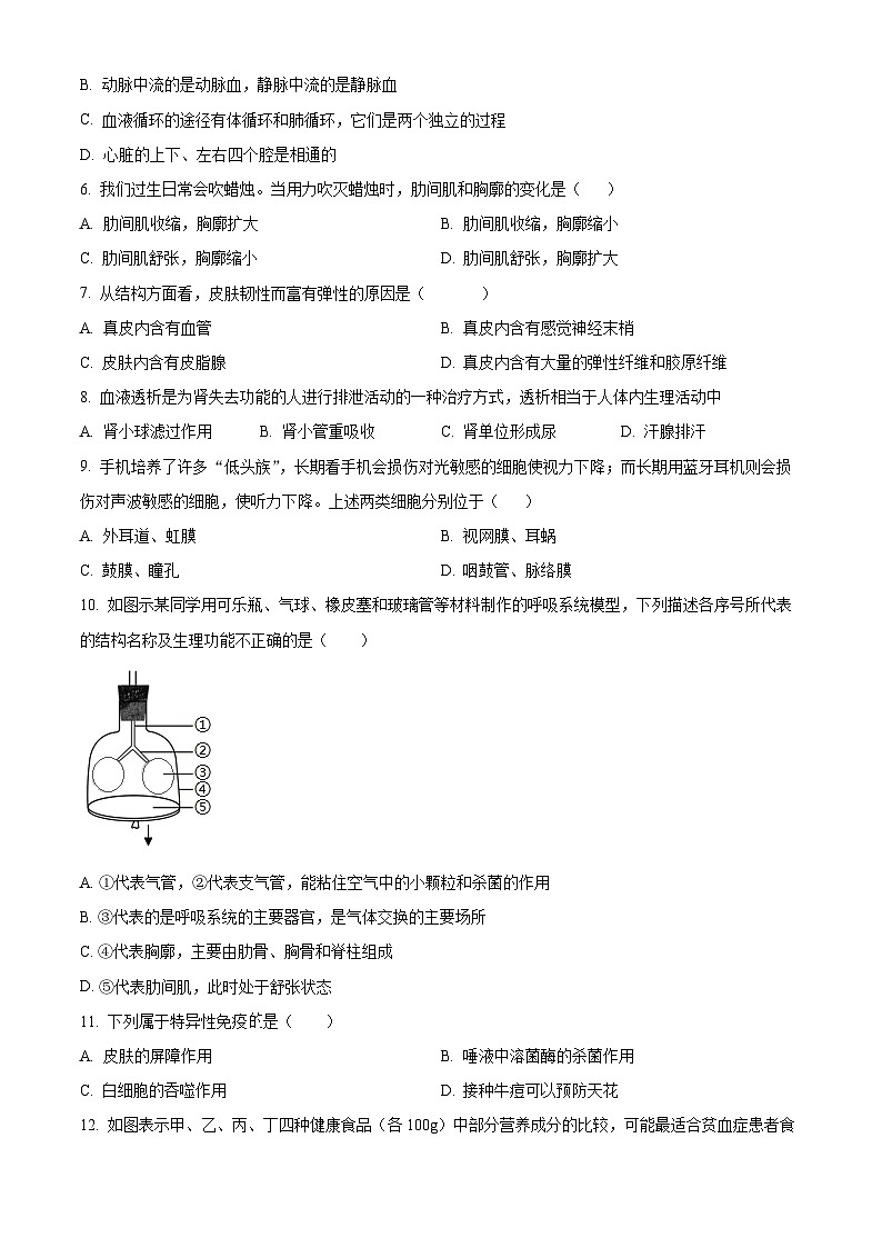 广西河池市南丹县教2023-2024学年七年级下学期期末生物学试题（原卷版）第2页