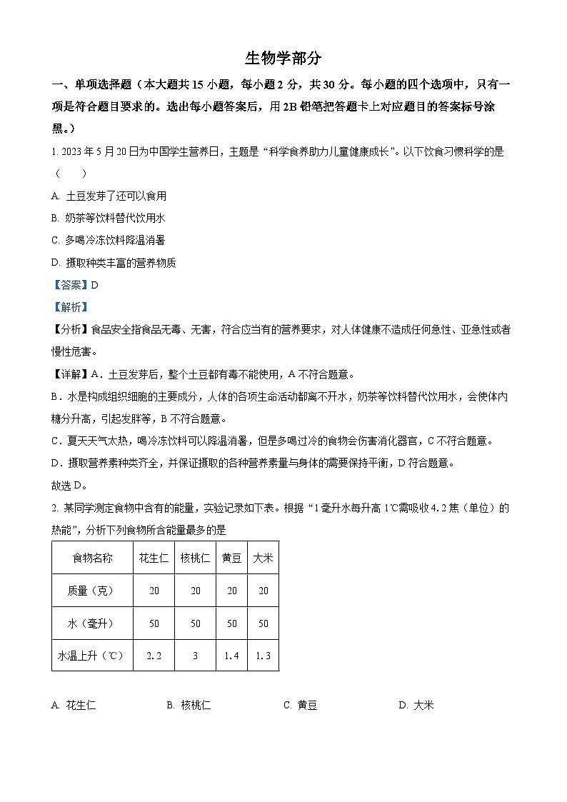 广西壮族自治区崇左市宁明县2023-2024学年七年级下学期期末生物学试题（解析版）第1页
