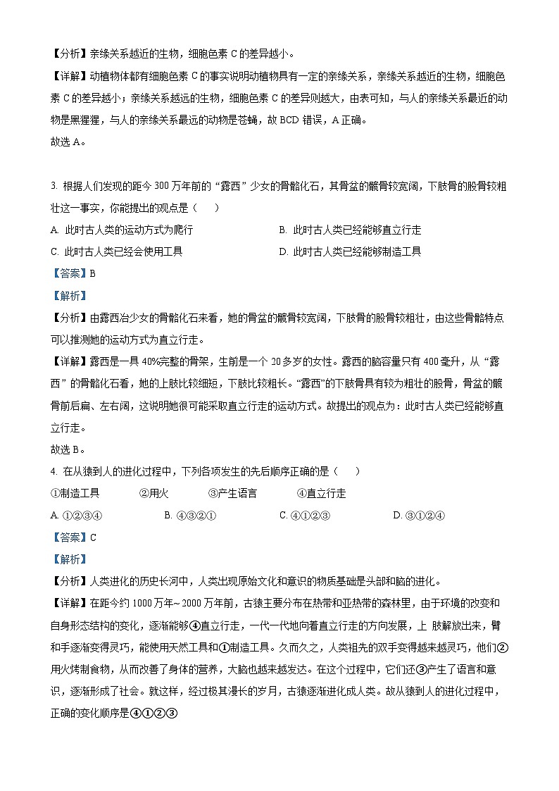 山东省聊城市莘县2023-2024学年七年级下学期期中生物学试题（解析版）02