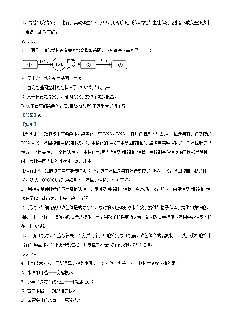 宁夏吴忠市三中，一中，六中2023-2024学年八年级下学期期中生物试题（解析版）02
