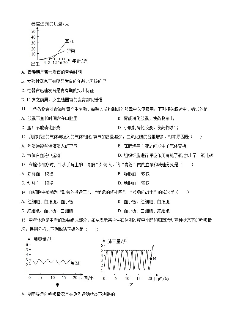 河南省新乡市多校联考2023-2024学年七年级下学期期中生物试题（原卷版）03