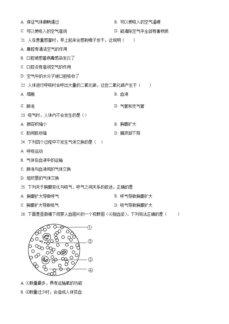 广东省汕头市潮南区陈店镇多校2023-2024学年七年级下学期期中生物试题（原卷版）03
