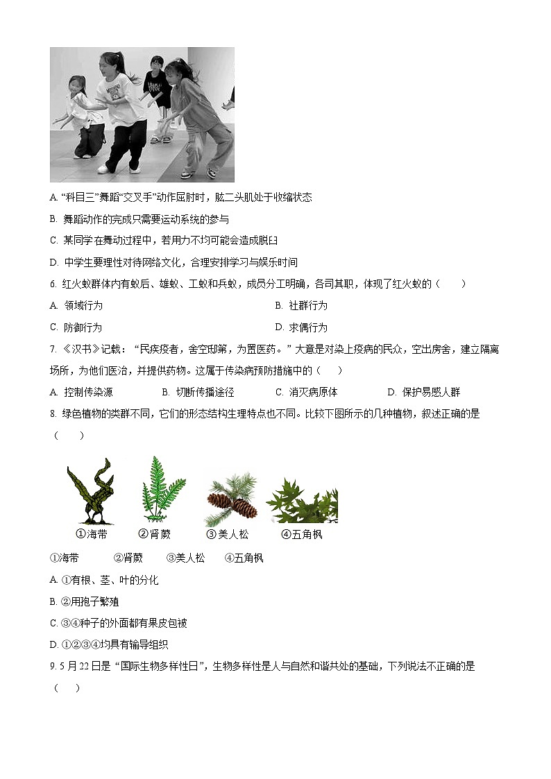 2024年宁夏回族自治区石嘴山市大武口区中考二模生物学试题（原卷版）03