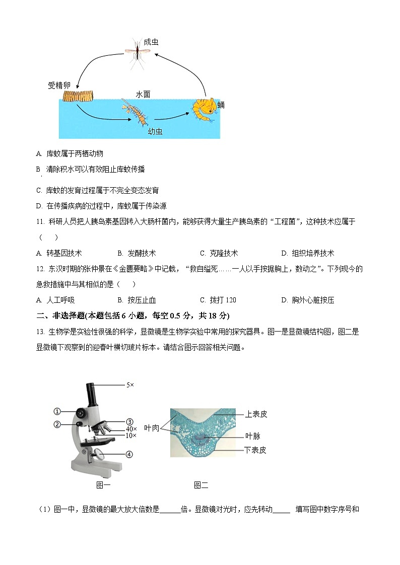 2024年辽宁省沈阳市和平区中考一模生物学试题（原卷版）03