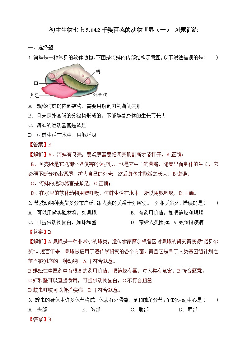 苏教版生物八上 5.14.2《千姿百态的动物世界（一）》课件+学案+练习（原卷版+解析卷）01