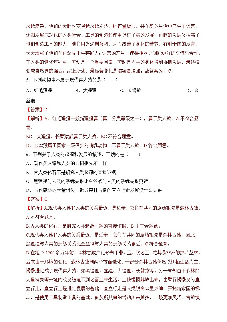 苏教版生物八上 5.16.4《人类的起源和进化》课件+学案+练习（原卷版+解析卷）02