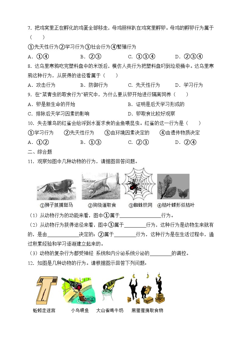 苏教版生物八上 6.18.2《动物行为的生理基础》课件+学案+练习（原卷版+解析卷）02
