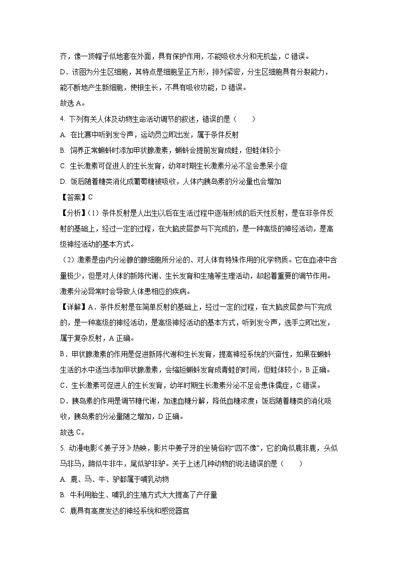 [生物]安徽省六安市霍邱县2023-2024学年八年级下学期5月月考试题(解析版)第3页