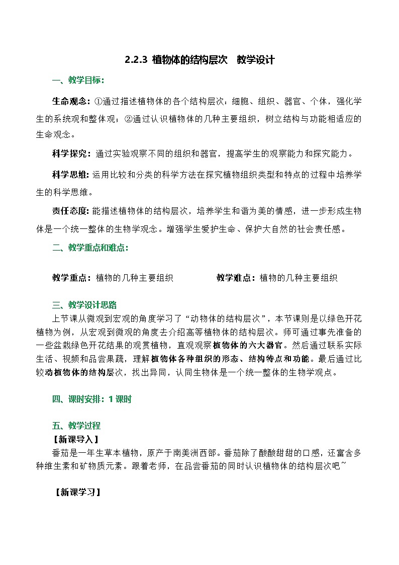 人教版（2024）生物七上：1.3.3 植物体的结构层次（课件+教案）01