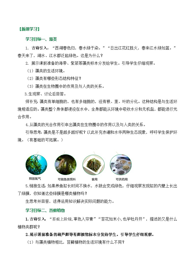 人教版（2024）生物七上：2.1.1 藻类 苔藓和蕨类（课件+教案）02