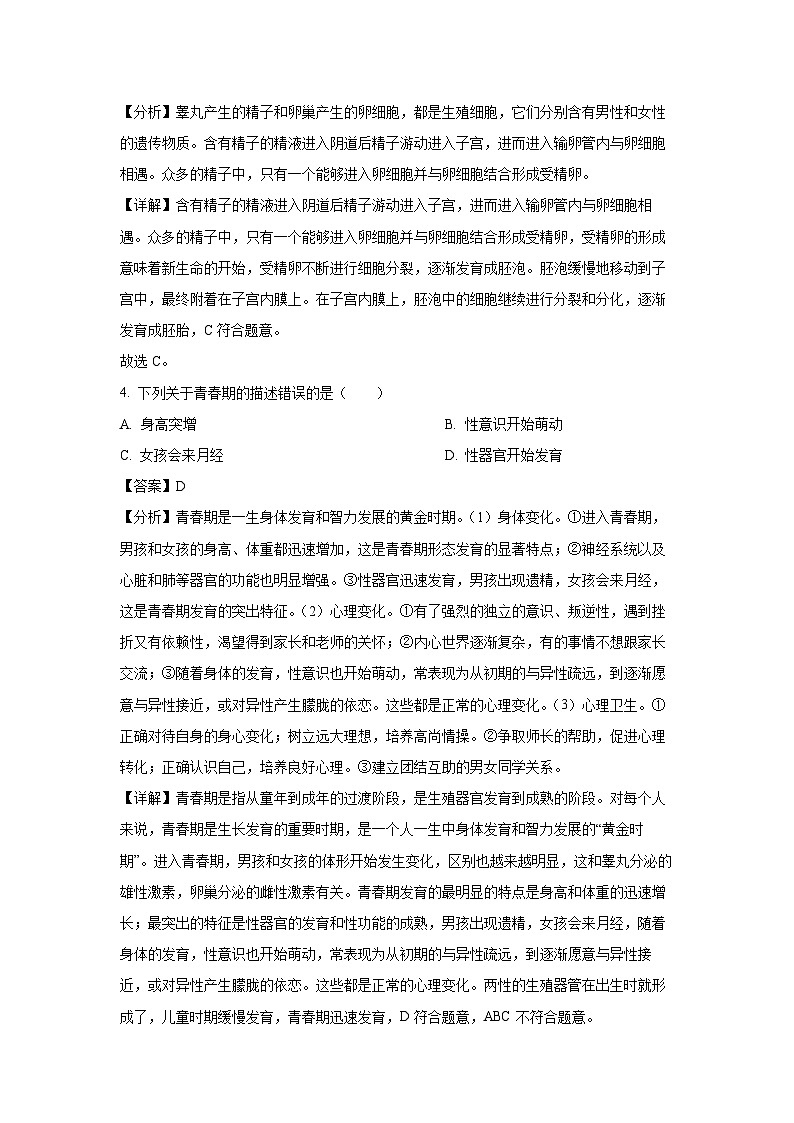 [生物][期末]福建省宁德市2023-2024学年七年级下学期期末考试试卷(解析版)第2页