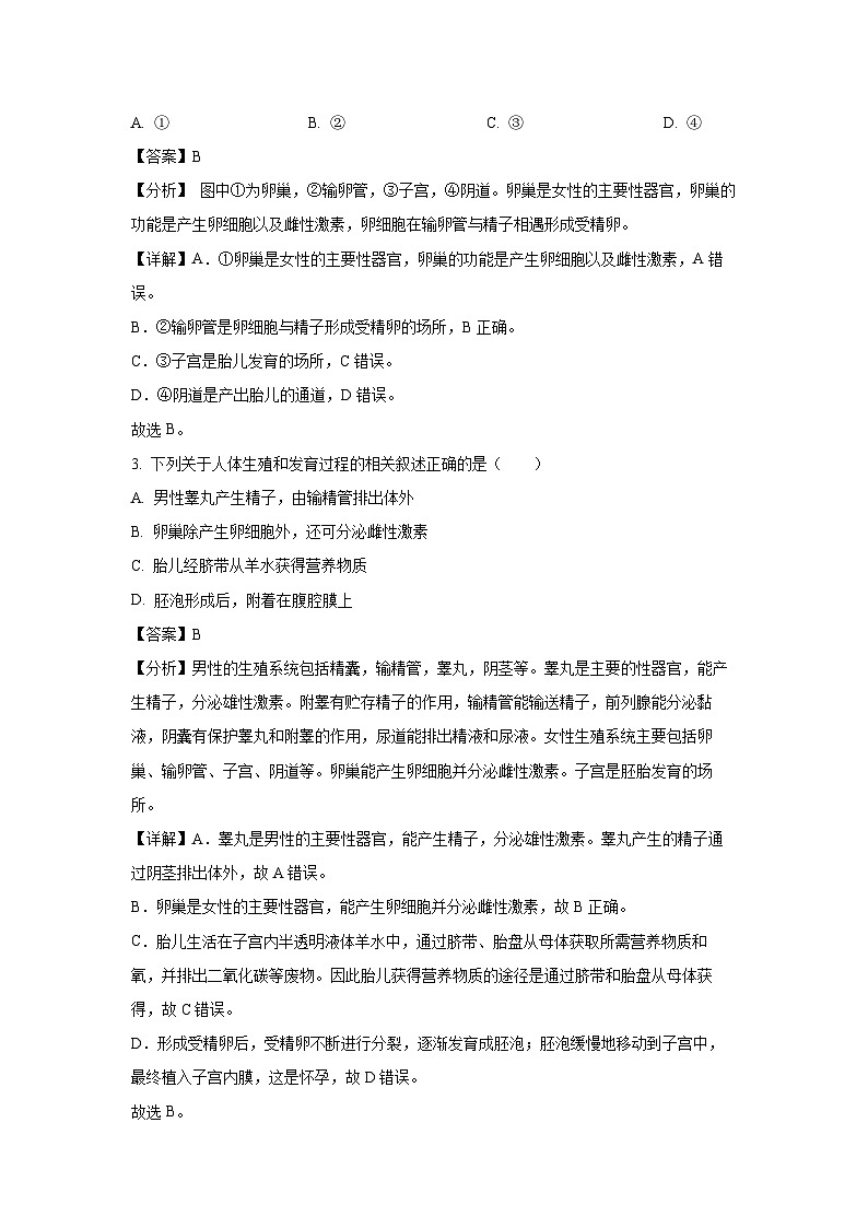 [生物][期末]河北省保定市唐县2023-2024学年七年级下学期期末试题(解析版)02