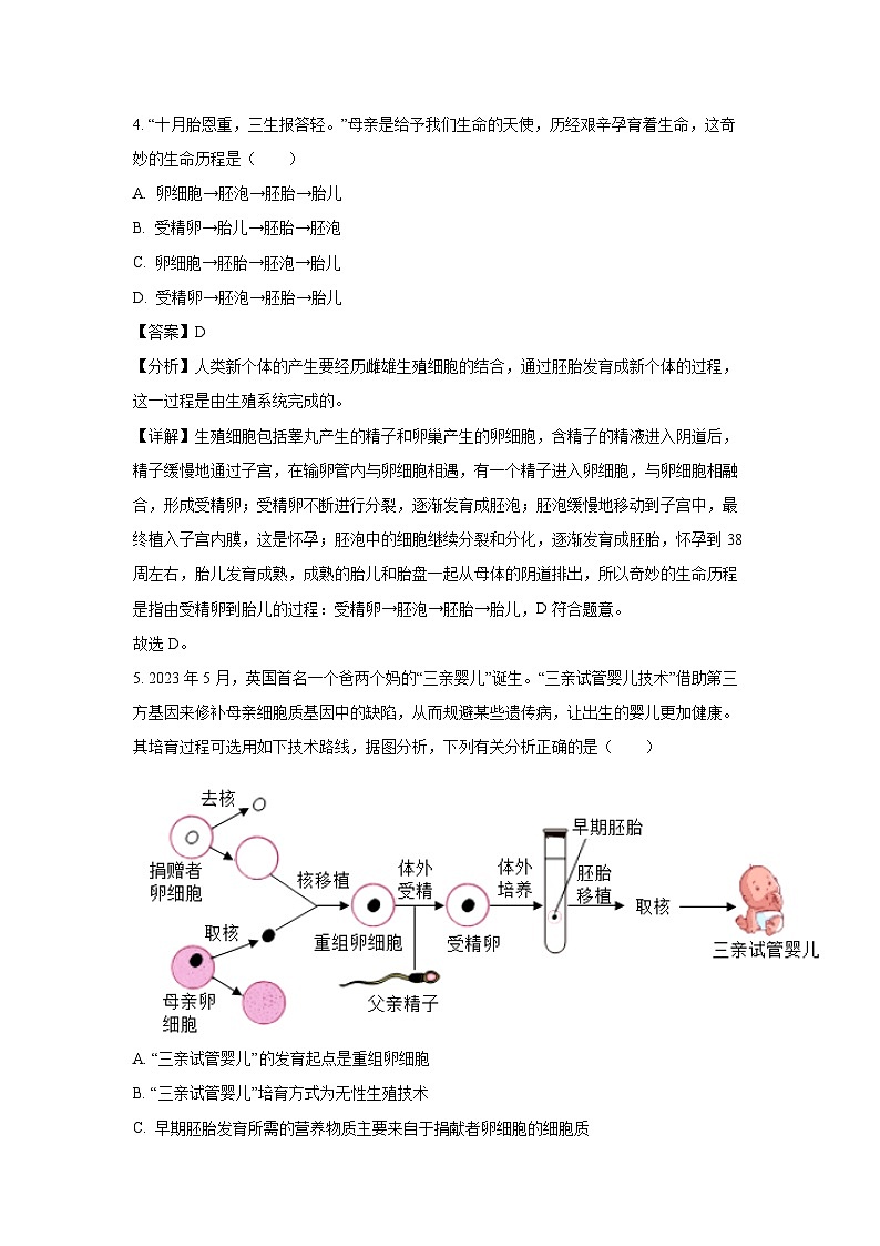 [生物][期末]河北省保定市唐县2023-2024学年七年级下学期期末试题(解析版)03