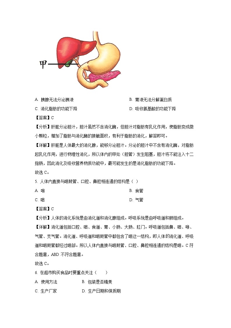 [生物][期末]河南省周口市沈丘县2023-2024学年七年级下学期期末试题(解析版)第3页