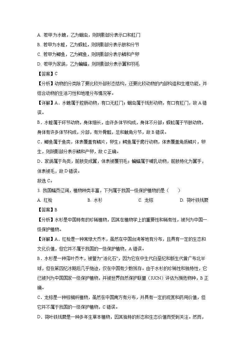 [生物][期末]江苏省东台市2023-2024学年八年级上学期期末试题(解析版)02