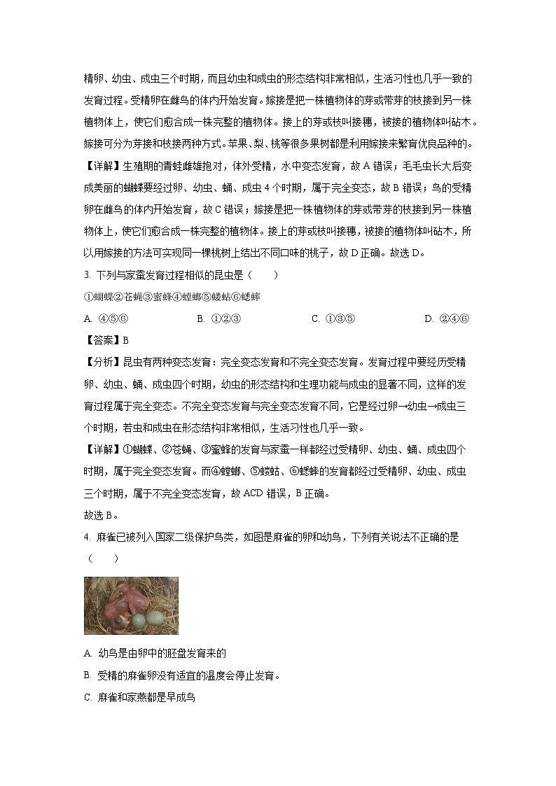 [生物][期中]河南省南阳市名校联考2023-2024学年八年级下学期期中试题(解析版)第2页